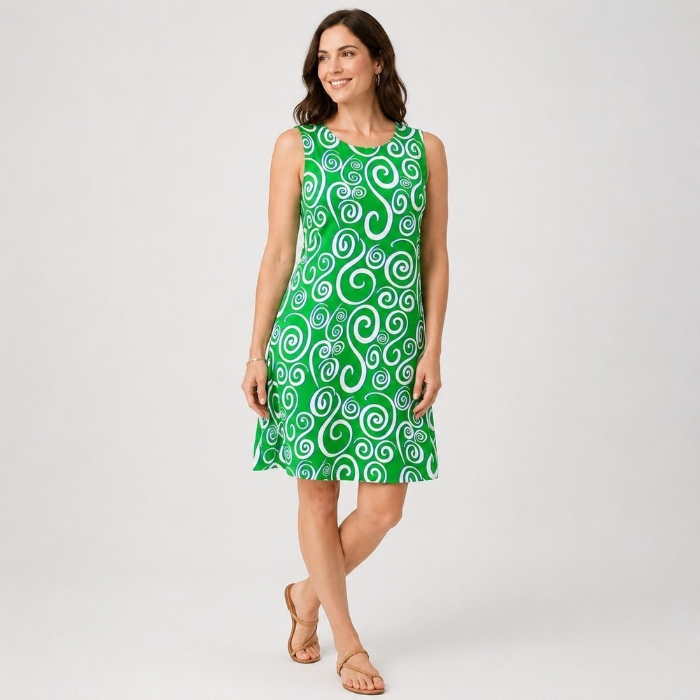 Lulu B Dress Womens M Green Geometric A Line Knee Length Sleeveless Stretch